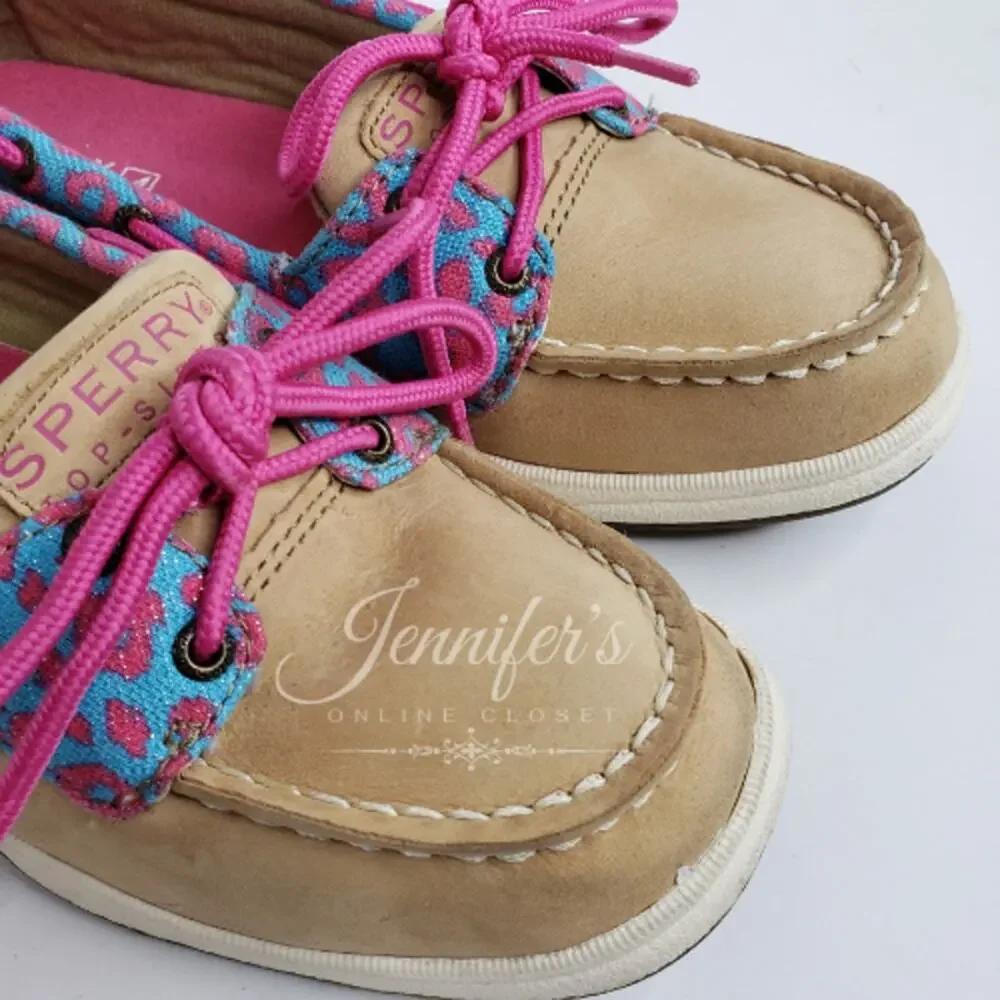 Sperry Top Slider Girls Laguna Leopard Print Boat Shoes Size 4.5M